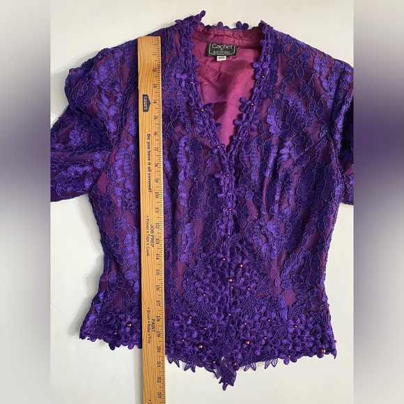 Cachet by Bari Protas Women Vintage Purple Lace Blazer Jacket Women’s Size 9/10 - Picture 6 of 15